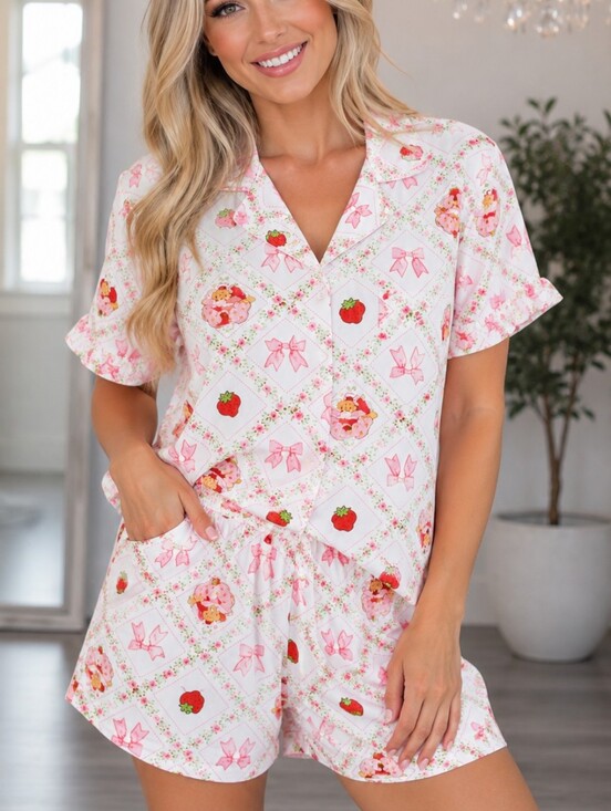 Strawberry Shortcake Other - Strawberry Shortcake White Shorts Pajamas Pink Coquette Bow Size Medium